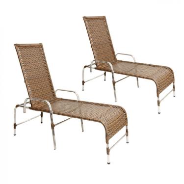 Imagem de 2 Espreguiçadeiras Decorativa Para Piscina Jardim Trama Argila