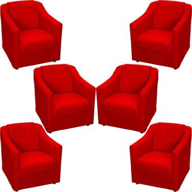 Imagem de Kit 6 Poltronas Mila Pé De Plástico Cromado - Vermelho Suede