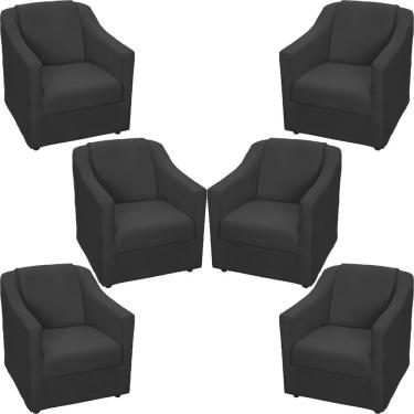 Imagem de Kit 6 Poltronas Mila Pé De Plástico Cromado - Preto Suede