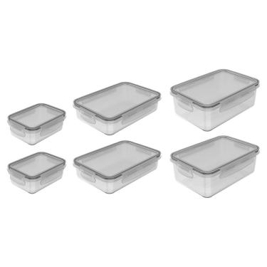 Imagem de Conjunto De Potes Organizadores De Geladeira Click Retangular 6 Peças Transparente Ou