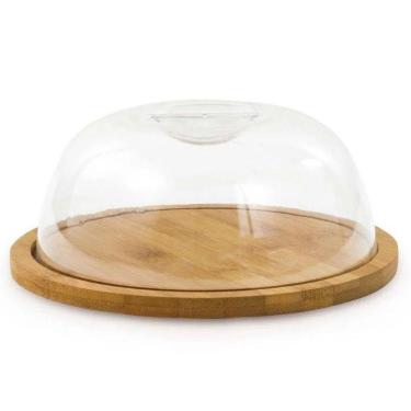 Imagem de Porta Queijo Bambu Com Tampa Acrílico 19 Cm