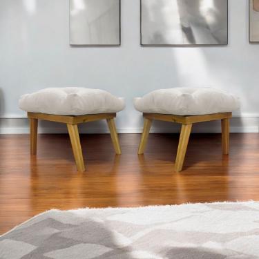 Imagem de Kit 2 Puffs Decorativos Marty Retangular Linho Bege