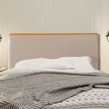 Imagem de Cabeceira Cama Box King 1,93m Estofada Detalhe Em Madeira Java Veludo Bege