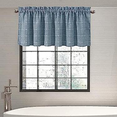 Imagem de Shunjie.Home Pacote Com 4 Sanefas De Fazenda Para Janelas, Linho Xadrez Estilo Boho, Semitransparentes Cozinha, Quarto, Banheiro E Sala Estar (Azul, 132 Cm X 45 Cm)