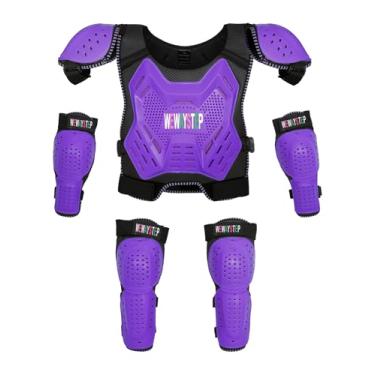 Imagem de WEWAYSTEP Equipamento De Proteção Para Motociclistas, Protetor Tórax, Colete Motocross Jovens, Joelheiras E Cotoveleiras, Traje Completa (Roxo)