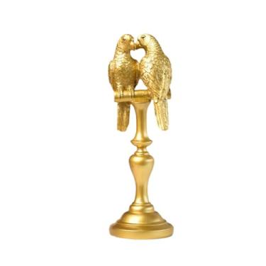 Imagem de Fenteer Caso Parrot Ornamento Escultura decorativa Decurina versátil da estátua de pássaro para pássaros para entrada de prateleira de mesa de entrada, Gold 8.7x8.5x27cm