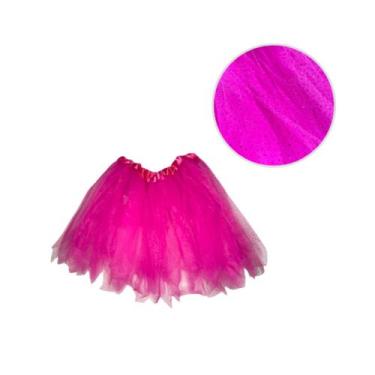Imagem de Saia Tule Rosa Escuro C/ Glitter 37 cm Carnaval Festa - 7 lobos