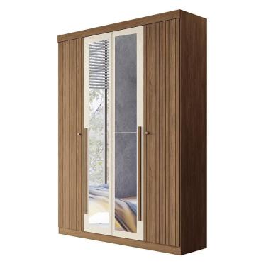 Imagem de Guarda Roupa Solteiro Buriti Ripado 4 Portas Jatobá-areia Com Espelho - Santos Andirá Jatobá-areia
