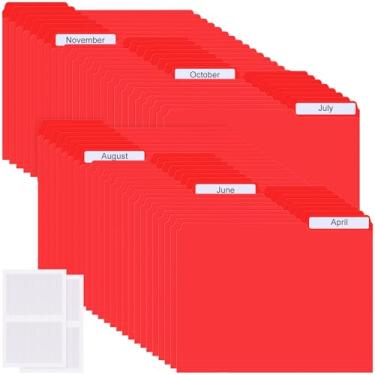 Imagem de Moinchore Pacote com 48 pastas de arquivo de plástico colorido com abas e etiquetas adesivas com aba de corte 1/3 resistente Pastas de arquivo Manila tamanho carta 20 x 28 cm para documentos