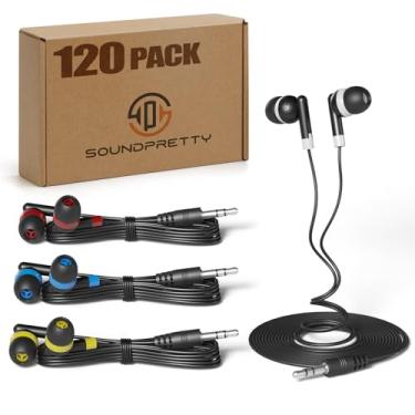 Imagem de SP SOUNPRETTY 120 fones de ouvido escolares por atacado a granel - cabo de 1,2 m sem emaranhados, 4 cores, fones de ouvido de volume seguro de 85 dB para sala de aula, Chromebook, tablet - embalado
