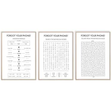 Imagem de XASUBH ForGOT YOUR PHONE? Conjunto de 3 pôsteres de quebra-cabeça sem moldura de 30 x 40 cm - Enigmas de anagrama (atum/tia), jogos de banheiro labirinto de busca e fuga de palavras | Entretenimento