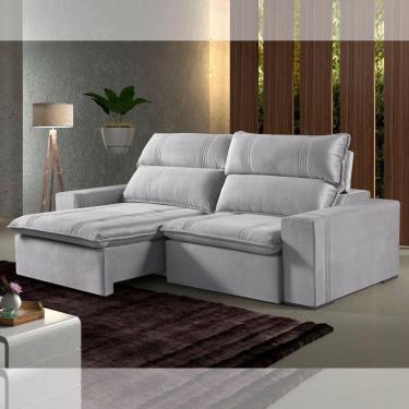 Imagem de Sofá 4 Lugares Retrátil e Reclinável Molas ensacadas Hanover Estofados Ferrari Veludo Paris Prata