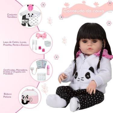 Imagem de Bebe Reborn Silicone Menina Panda Que Fala Enxoval Completo - Cegonha 