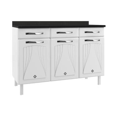 Imagem de Balcão De Cozinha De Aço Com Tampo 3 Portas E 3 Gavetas 120cm Multimóveis Cr20354 Branco