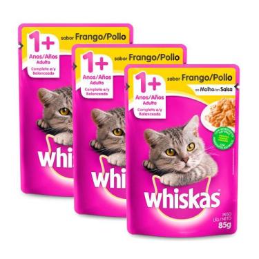 Imagem de Kit 3 Ração Úmida para Gatos Whiskas Adulto 1+ Anos Sabor Frango ao Mo