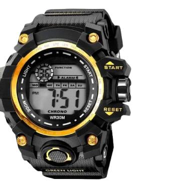Imagem de Relogio Digital Masculino Esportivo Grande Redondo Preto Prova Dagua Pulseira Silicone Alarme Cronometro Led Estilo Aventura - Dourado