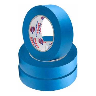 Imagem de 3 Fita Crepe 50mm X 50m Azul Pintura Resistente Proteção UV - Eurocel