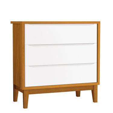Imagem de Cômoda Infantil 3 Gavetas Classic com Pés Amadeirado - Reller Móveis Branco/Savana