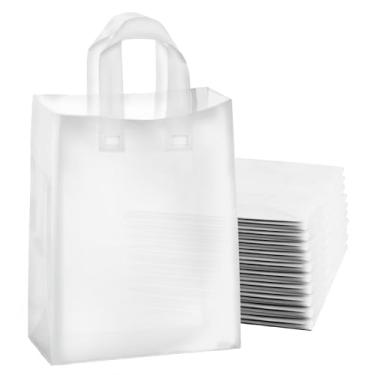 Imagem de Sacos de compras foscos com alças e inserção de papelão - reforço lateral de 25,4 cm L x 33 cm A x 12,7 cm, pacote com 50 - Durável e reutilizável