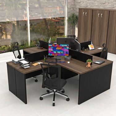 Imagem de Estação De Trabalho Mesas Em L 4 Lugares 120x60 Nogal / Preto