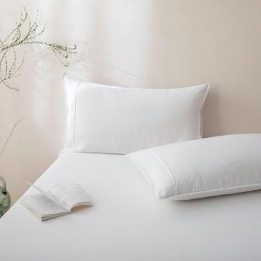 Imagem de Talasily 100% linho francês linho fronha envelope fechamento, tamanho padrão conjunto de 2 - pedra lavada pré-amaciada, hipoalergênico e resistente a rugas, sem zíper refrescante roupa de cama branca
