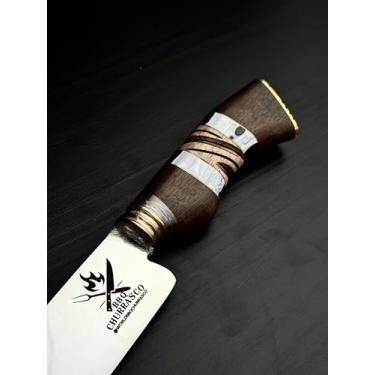 Imagem de Faca para Churrasco Premium, Ponta Fina, Lâmina em Aço Inox 2mm, Cabo em Madeira e Resina (10, 10")