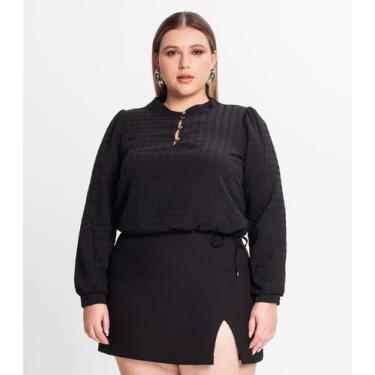 Imagem de Blusa Plus Size Em Air Flow Xadrez Secret Glam Preto, Plus G2, Preto