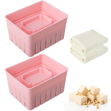 Imagem de 2 peças de molde de prensa de tofu, kit de máquina de tofu DIY de plástico de grau alimentício com gaze - Molde de prensagem caseiro para coalhada de soja e queijo vegano, utensílios essenciais de