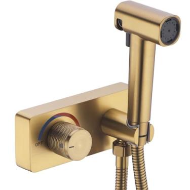 Imagem de HOMYEP Acessório de pulverizador de bidê de banheiro portátil de latão com jato de retenção de spray, torneira de bidê de montagem de banheiro com água quente e fria, válvula de chuveiro RV conjunto