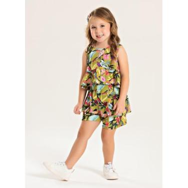 Imagem de Conjunto Verão Menina Verde Cropped Regata e Shorts com Babado Jardim 