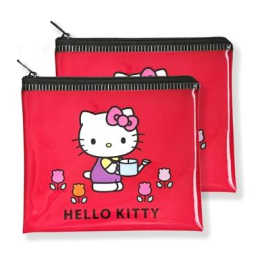 Imagem de MENBLY San-rio Bolsa de PVC pacote com 2 - 140 x 120 mm - com designs de gatinho, pochacco e cinnamoroll - bolsa pequena para maquiagem/básico - durável e elegante, Multicor
