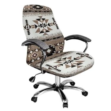 Imagem de Talayituse Capa para cadeira de escritório com estampa geométrica tribal asteca americana lavável e elástica, 1 capa de cadeira de computador com encosto alto, capa de assento para cadeira de