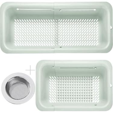 Imagem de LASSHSWA Escorredor e coador dobráveis para cozinha, cesto sobre a pia para cozinha, coador de alimentos de macarrão de frutas, escorredor de plástico expansível com um filtro de ralo de pia de aço