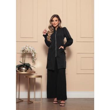 Imagem de Jaleco Feminino Preto Manga Bufante Longa Ziper Sofie - Gardenia Jalec