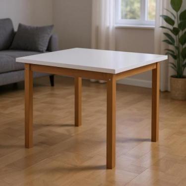 Imagem de Mesa de Jantar Compacta Elisa Base Madeira Maciça 90x90 Off-white - QU