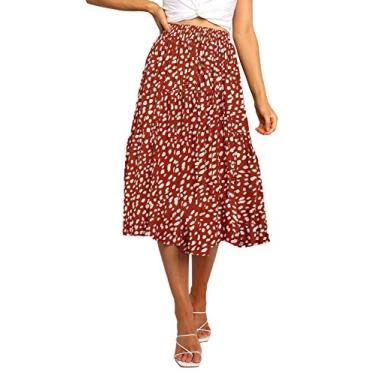 Imagem de MEROKEETY Saia feminina Boho com estampa de leopardo, plissada, evasê, rodada, saia midi, Vermelho, GG