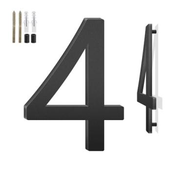 Imagem de Sanshaoye Números modernos de casa de alumínio preto de 10 cm (número 4) para placas externas, portas, caixas de correio, paredes e jardins