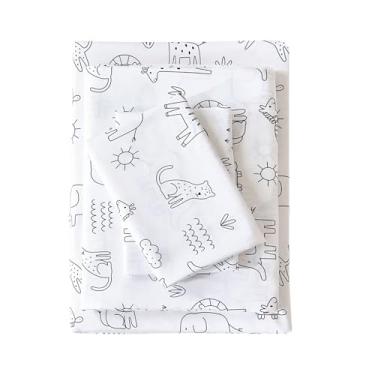 Imagem de MCO Lençóis de cama casal infantil de microfibra macia para meninos e meninas, 4 peças de lençol casal respirável zoológico