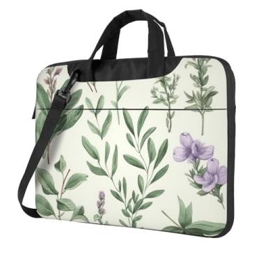 Imagem de Capa protetora para notebook com flores verdes e folhas de sálvia e ramos para computador à prova de choque, Preto, 13 inch