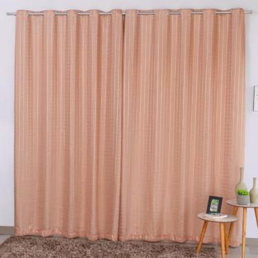 Imagem de Cortina Voil Xadrez com Forro Microfibra 2,80 X 1,80 com Ilhós Cromado (AVELÃ‚)