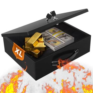 Imagem de Caixa de documentos à prova de fogo, cofre resistente ao fogo com fechadura para chave para casa, caixa portátil à prova de fogo para itens pessoais, passaporte, dinheiro, tablet, X grande 33,5 x 28