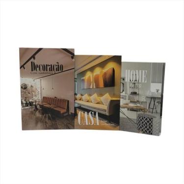 Imagem de Caixa Livro Decorativa Kit 3 Livro Fake Porta Objetos Papel Cartão Par