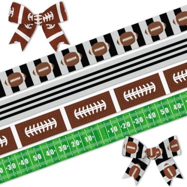 Imagem de Blinket Fita de futebol de 4 peças de largura para decoração de eventos esportivos, fita esportiva cinza preta para decoração de festa de time de futebol, fita de gorgorão com listras para laços de