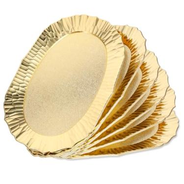 Imagem de Conjunto de 6 bandejas de plástico douradas, bandejas de plástico decorativas reutilizáveis para comida, bandeja de aperitivo de plástico para mesa de sobremesa, cupcake, charcutaria (35,5 x 21,8 cm)