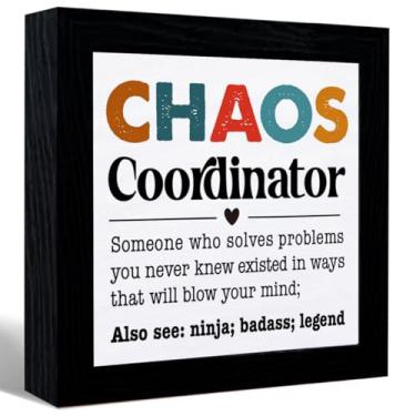 Imagem de Chaos Coordinator Sign Desk Decor, Inspirational Quotes Canvas Frame Table Sign For Home Office Shelf Desk Decor, Gifts For Teachers Nurses