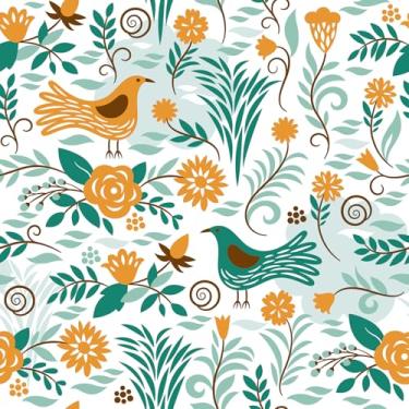 Imagem de VaryStyle Papel de parede floral verde abstrato boho pássaros floral descascar e colar papel de parede verde/laranja flor primavera papel de contato removível autoadesivo vinil mural de parede para