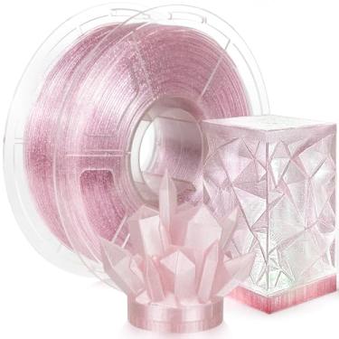 Imagem de IEMAI Filamento PETG 1,75 mm, rosa transparente, galáxia brilhante e acabamento cristalino, filamento de impressora 3D transparente durável e resistente, carretel de 1 kg para arte, faça você mesmo e