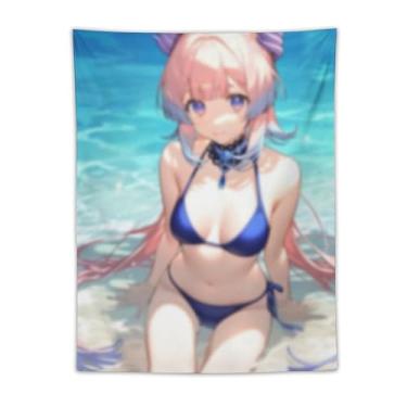 Imagem de LIEGBMEU Tapeçaria de biquíni sexy anime menina quente 76.2 cm x 101.6 cm interior exterior parede colcha arte decoração de tapeçaria caprichosa, AF006