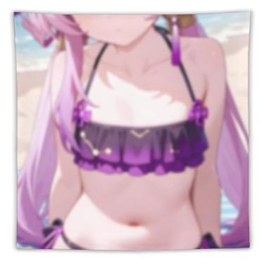 Imagem de LIEGBMEU Sexy Bikini Hot Anime Girl Tapeçaria 152.4 cm x 152.4 cm Interior Exterior Wall Quilt Art Decoração de Tapeçaria Caprichosa, AC087