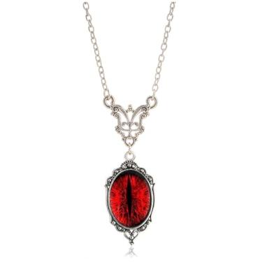 Imagem de Meztole Colar gótico camafeu feminino vermelho sangue roxo preto Stardust colar com pingente de cristal gótico vintage lágrima em relevo colar de Halloween joias acessórios para fantasias, Metal, Sem